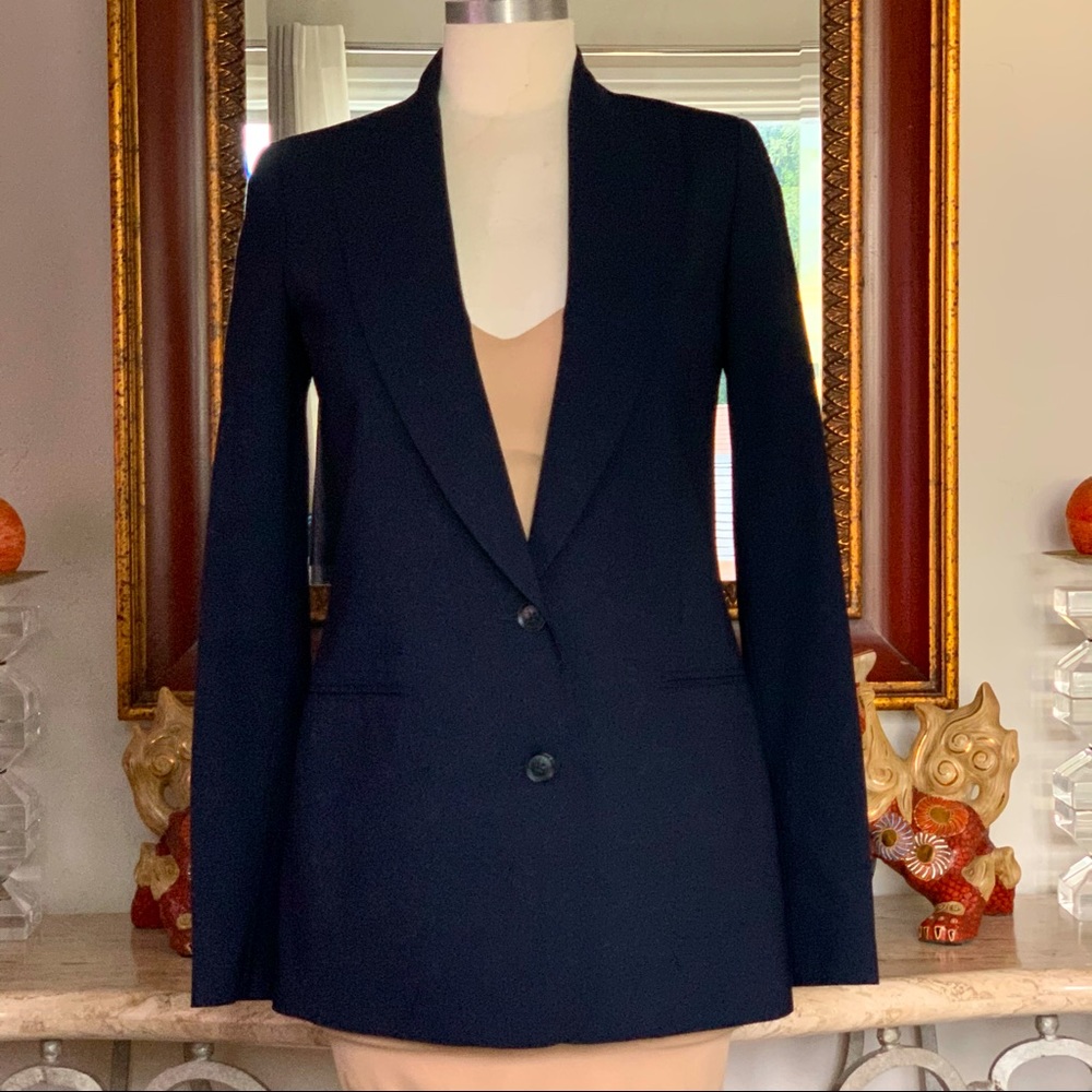 VINCE Notch Collar Lapel Wool Spandex Blazer Navy